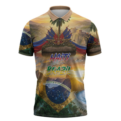 Personalized Brazil Haiti Zipper Polo Shirt Heritage Landscape