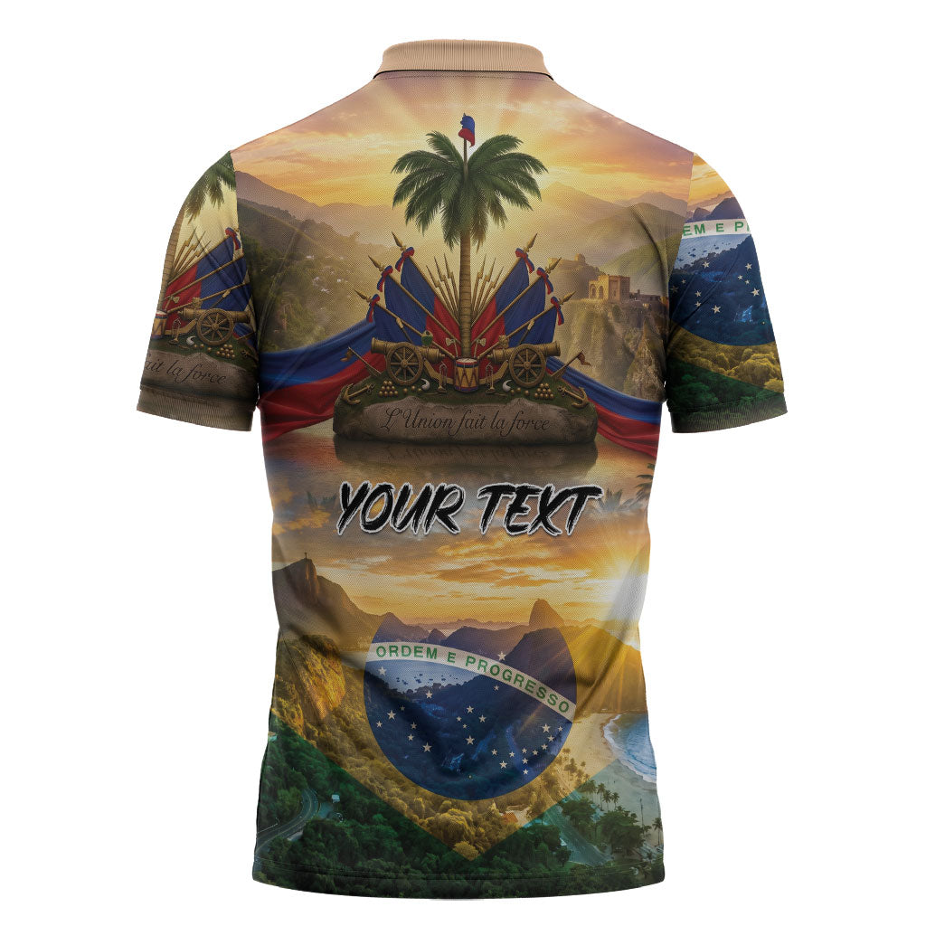 Personalized Brazil Haiti Zipper Polo Shirt Heritage Landscape