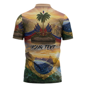 Personalized Brazil Haiti Zipper Polo Shirt Heritage Landscape