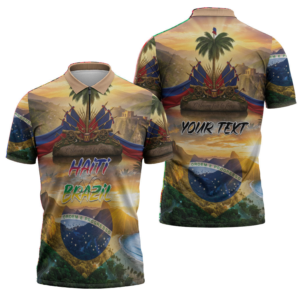Personalized Brazil Haiti Zipper Polo Shirt Heritage Landscape