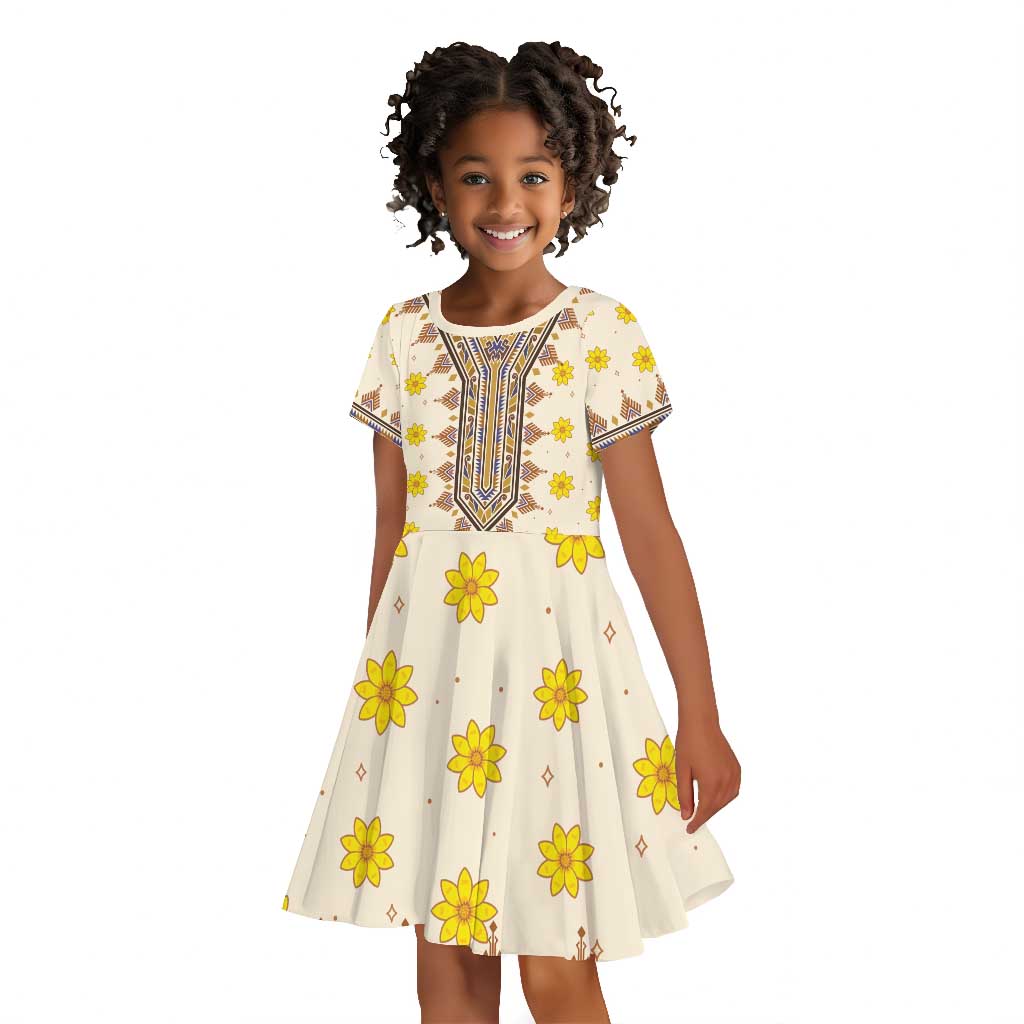Enkutatash Dashiki Adey Abeba Pattern Kid Short Sleeve Dress