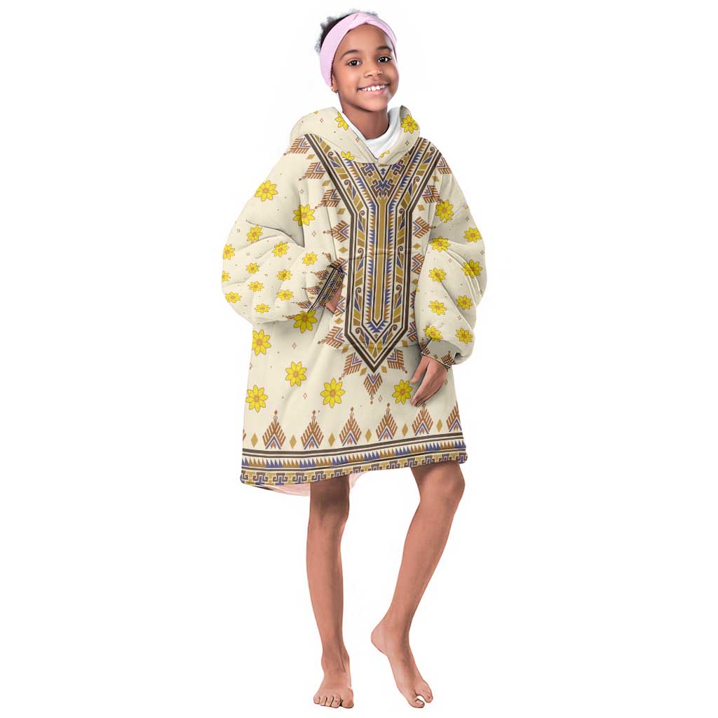 Enkutatash Dashiki Adey Abeba Pattern KId Wearable Blanket Hoodie