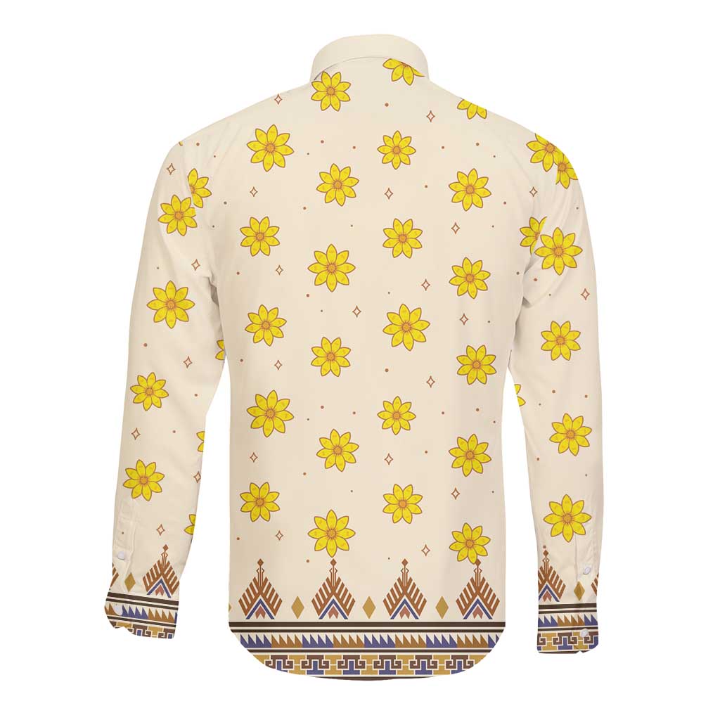 Enkutatash Dashiki Adey Abeba Pattern Long Sleeve Button Shirt