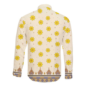 Enkutatash Dashiki Adey Abeba Pattern Long Sleeve Button Shirt