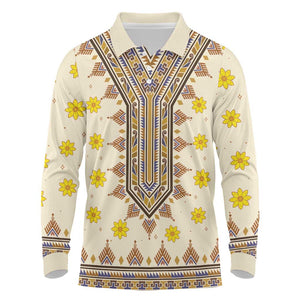 Enkutatash Dashiki Adey Abeba Pattern Long Sleeve Polo Shirt