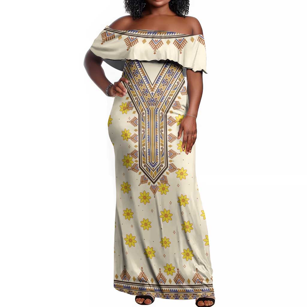 Enkutatash Dashiki Adey Abeba Pattern Off Shoulder Maxi Dress