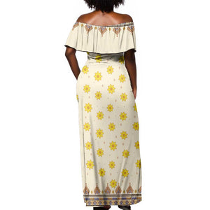Enkutatash Dashiki Adey Abeba Pattern Off Shoulder Maxi Dress