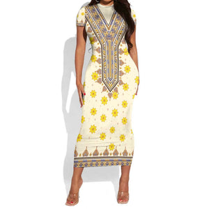 Enkutatash Dashiki Adey Abeba Pattern Short Sleeve Bodycon Dress LT01