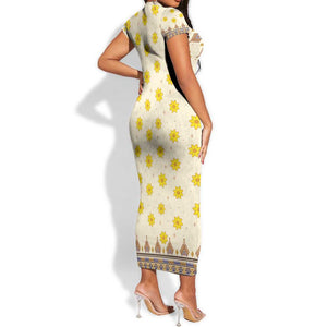 Enkutatash Dashiki Adey Abeba Pattern Short Sleeve Bodycon Dress LT01
