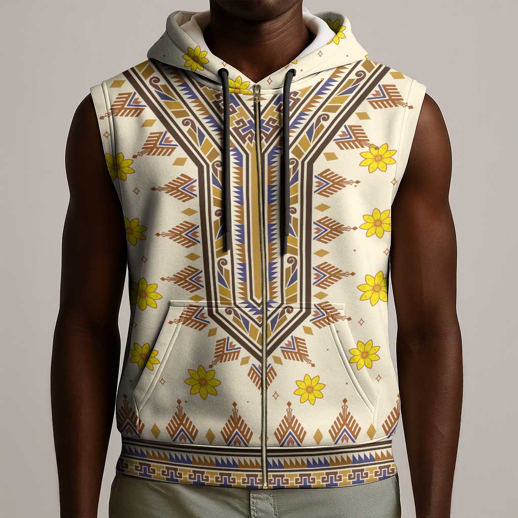Enkutatash Dashiki Adey Abeba Pattern Sleeveless Zip Hoodie - African Pride