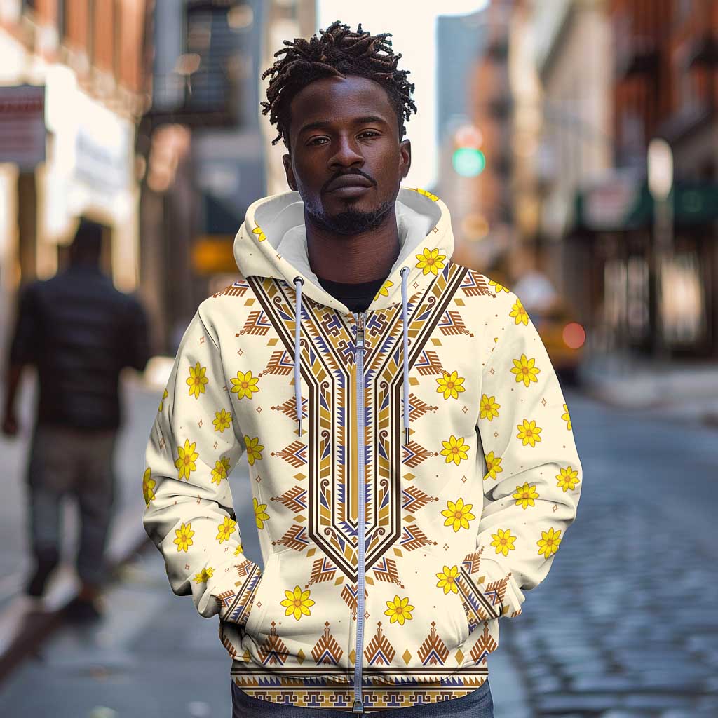 Enkutatash Dashiki Adey Abeba Pattern Zip Hoodie