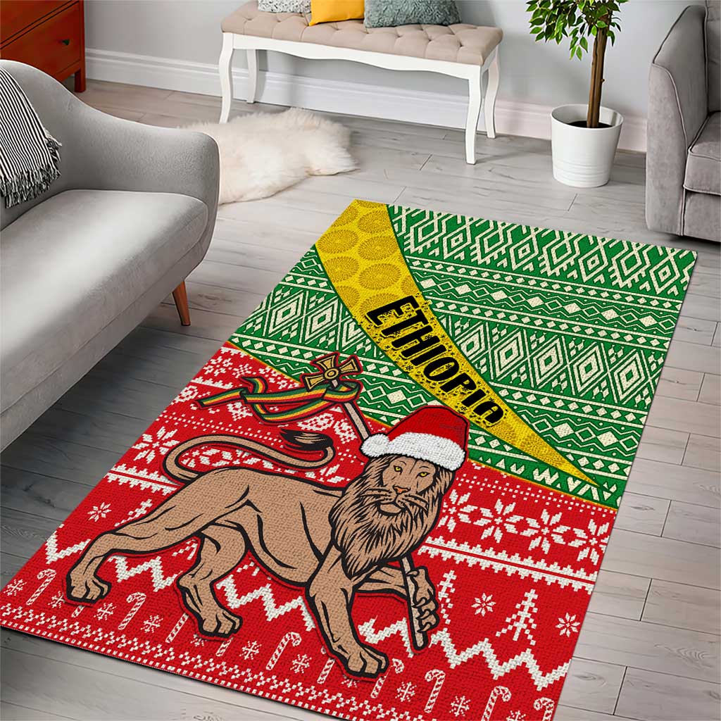 Ethiopia Christmas Area Rug - Melkam Gena with African Pattern