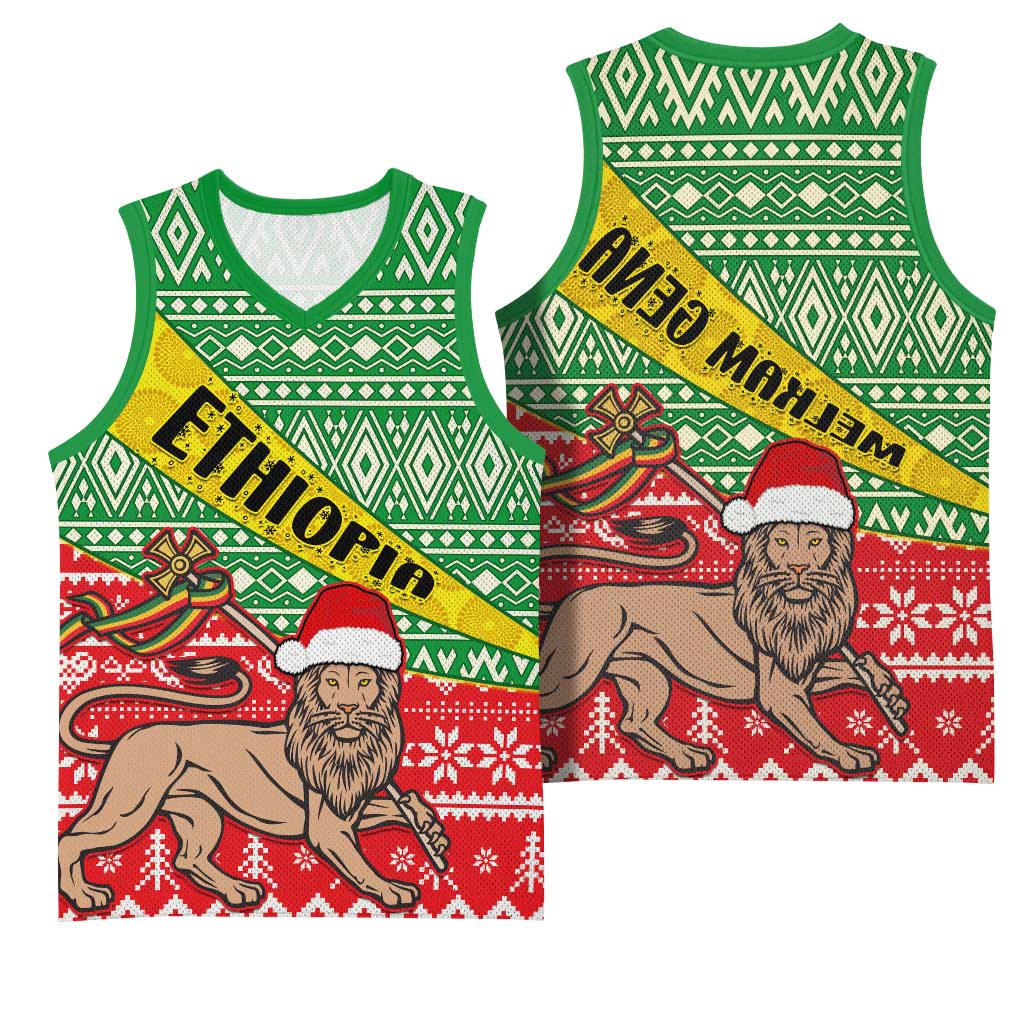Ethiopia Christmas Basketball Jersey - Melkam Gena with African Pattern - African Pride