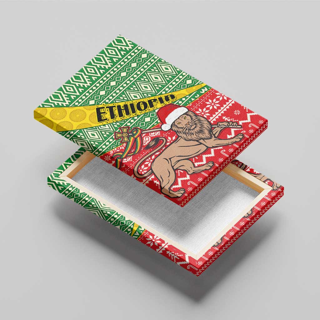 Ethiopia Christmas Canvas Wall Art - Melkam Gena with African Pattern