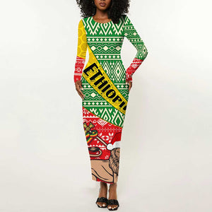 Ethiopia Christmas Long Sleeve Bodycon Dress - Melkam Gena with African Pattern LT01