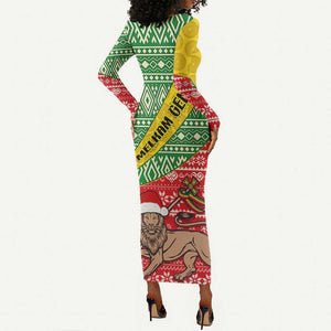 Ethiopia Christmas Long Sleeve Bodycon Dress - Melkam Gena with African Pattern LT01
