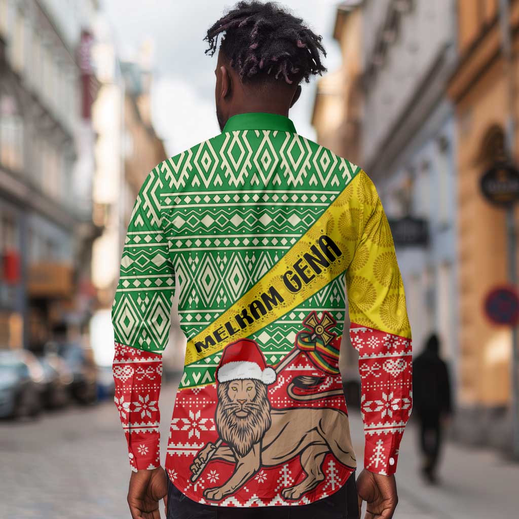 Ethiopia Christmas Long Sleeve Button Shirt - Melkam Gena with African Pattern