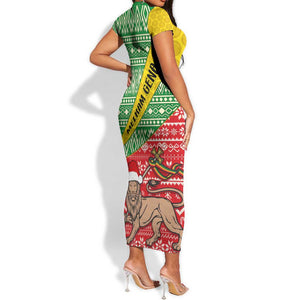 Ethiopia Christmas Short Sleeve Bodycon Dress - Melkam Gena with African Pattern LT01
