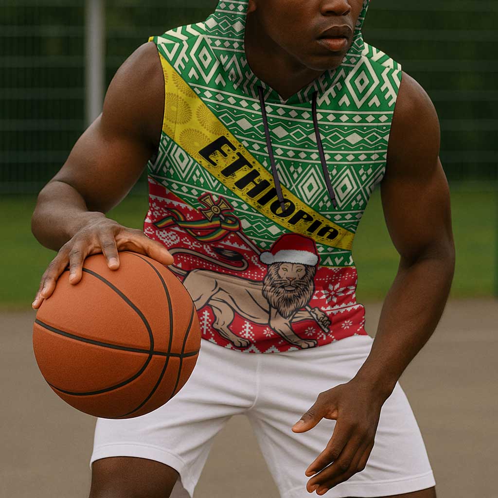 Ethiopia Christmas Sleeveless Hoodie - Melkam Gena with African Pattern - African Pride