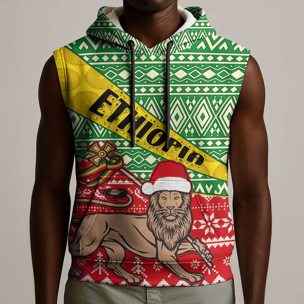 Ethiopia Christmas Sleeveless Hoodie - Melkam Gena with African Pattern - African Pride