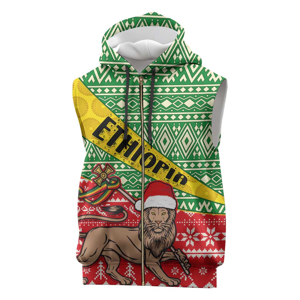 Ethiopia Christmas Sleeveless Zip Hoodie - Melkam Gena with African Pattern - African Pride