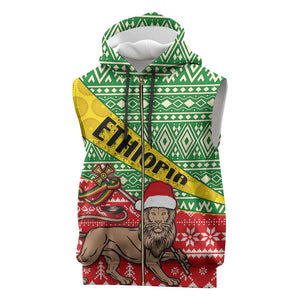 Ethiopia Christmas Sleeveless Zip Hoodie - Melkam Gena with African Pattern - African Pride