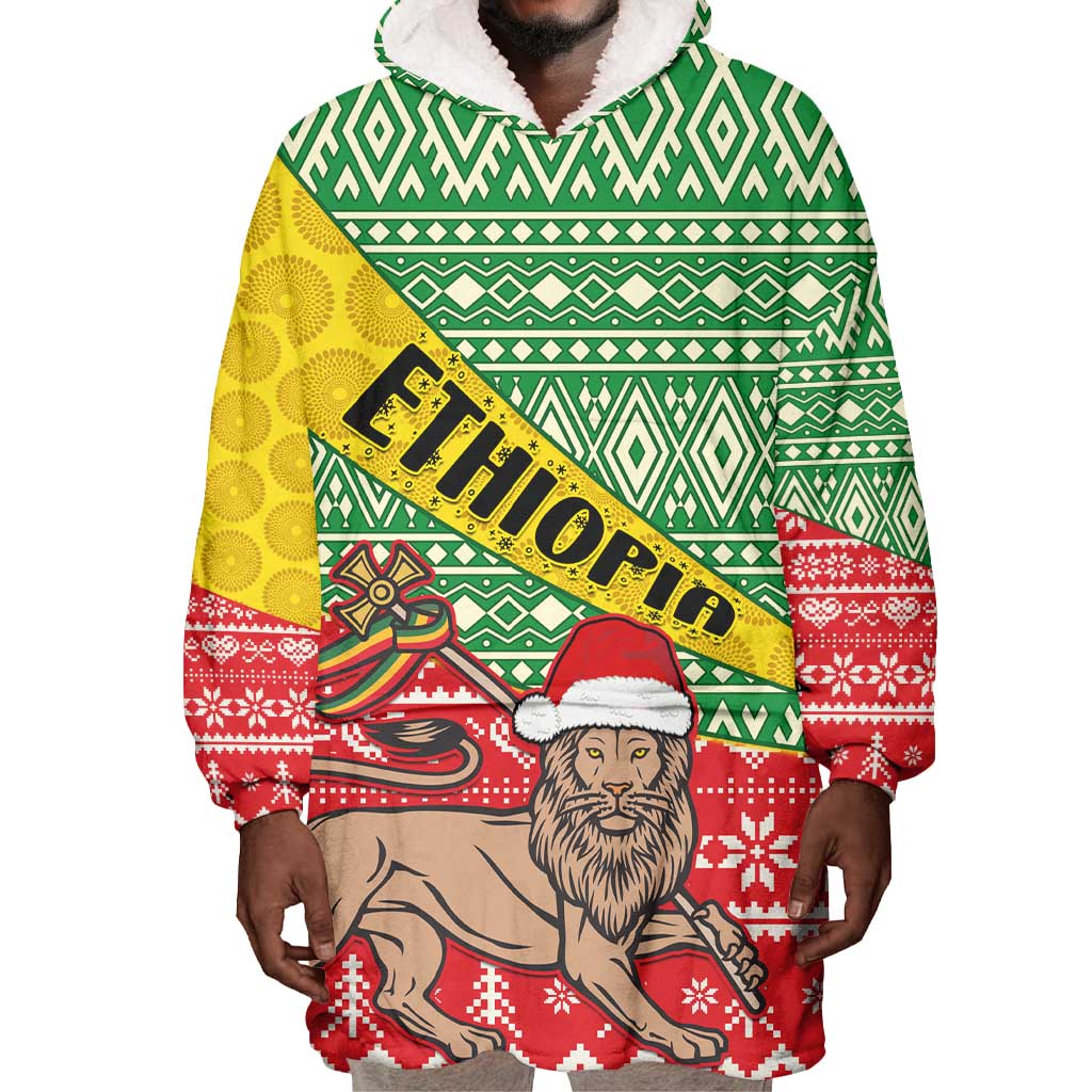 Ethiopia Christmas Wearable Blanket Hoodie - Melkam Gena with African Pattern