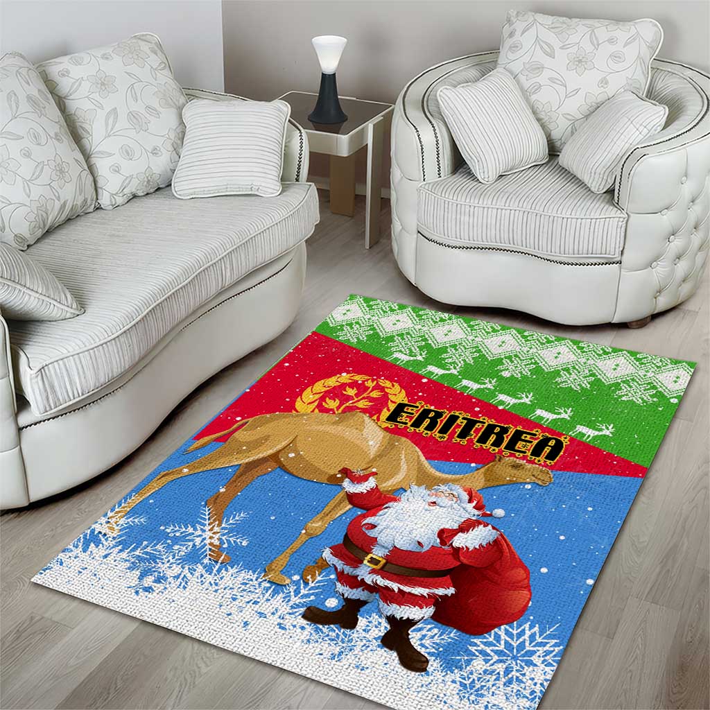 Eritrea Christmas Area Rug with Santa Claus and Dromedary Camel