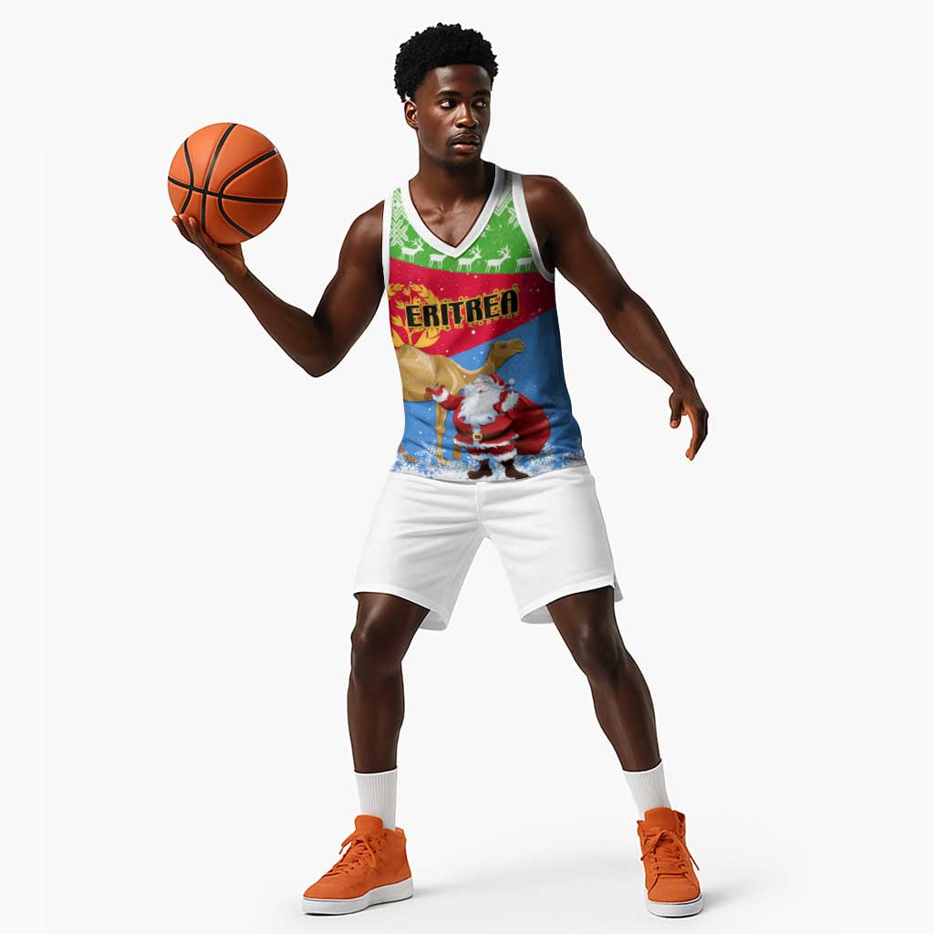Custom Eritrea Christmas Basketball Jersey with Santa Claus and Dromedary Camel - African Pride