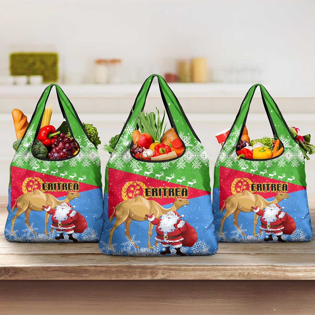 Eritrea Christmas Grocery Bag with Santa Claus and Dromedary Camel