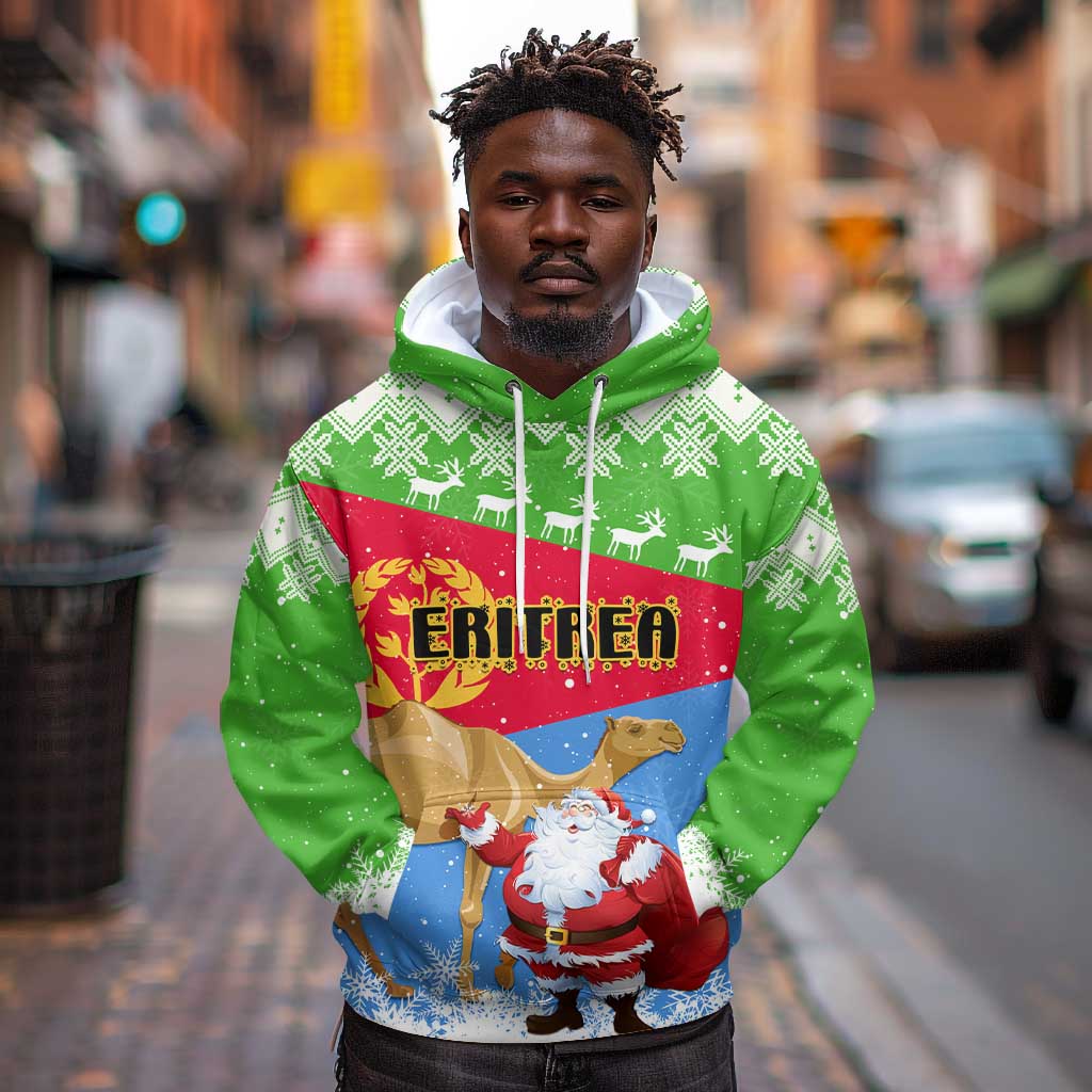 Custom Eritrea Christmas Hoodie with Santa Claus and Dromedary Camel