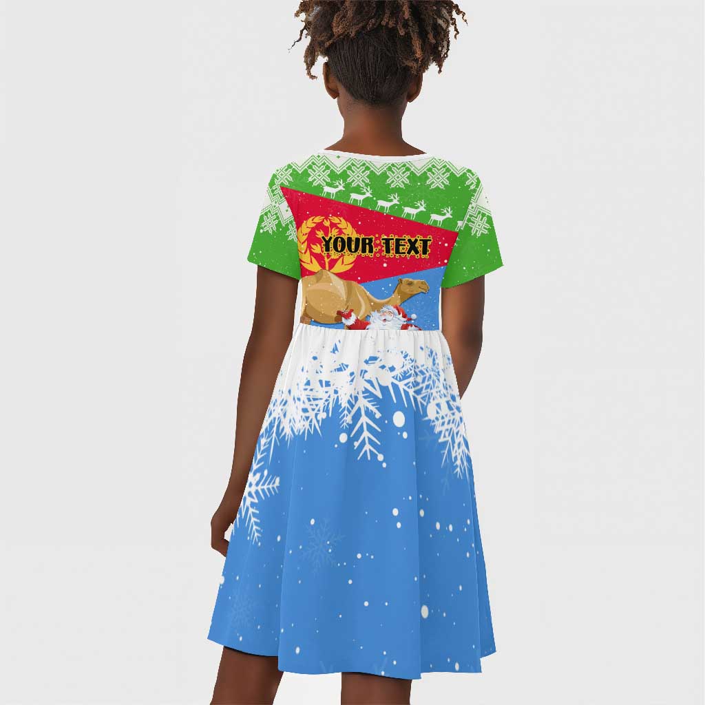 Custom Eritrea Christmas Kid Short Sleeve Dress with Santa Claus and Dromedary Camel