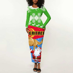 Custom Eritrea Christmas Long Sleeve Bodycon Dress with Santa Claus and Dromedary Camel LT01