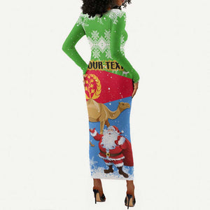 Custom Eritrea Christmas Long Sleeve Bodycon Dress with Santa Claus and Dromedary Camel LT01