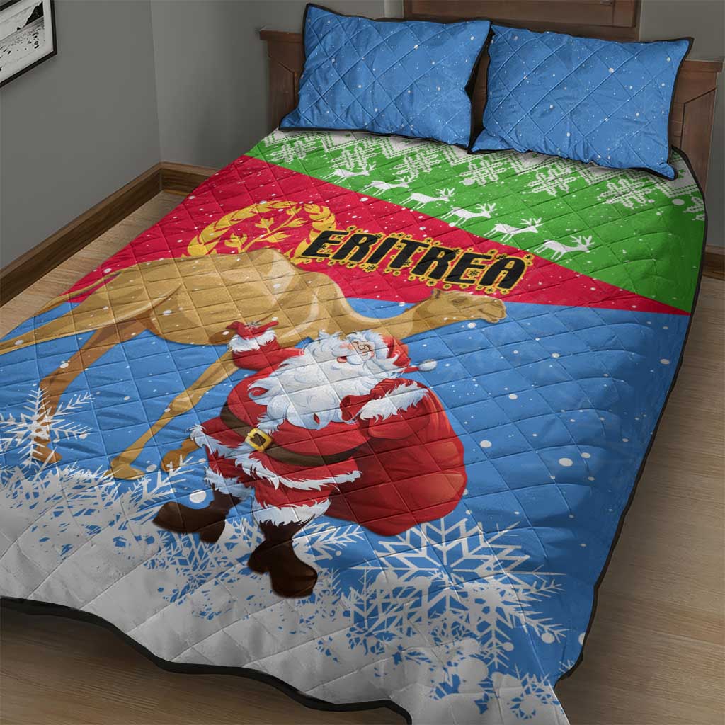 Eritrea Christmas Quilt Bed Set with Santa Claus and Dromedary Camel