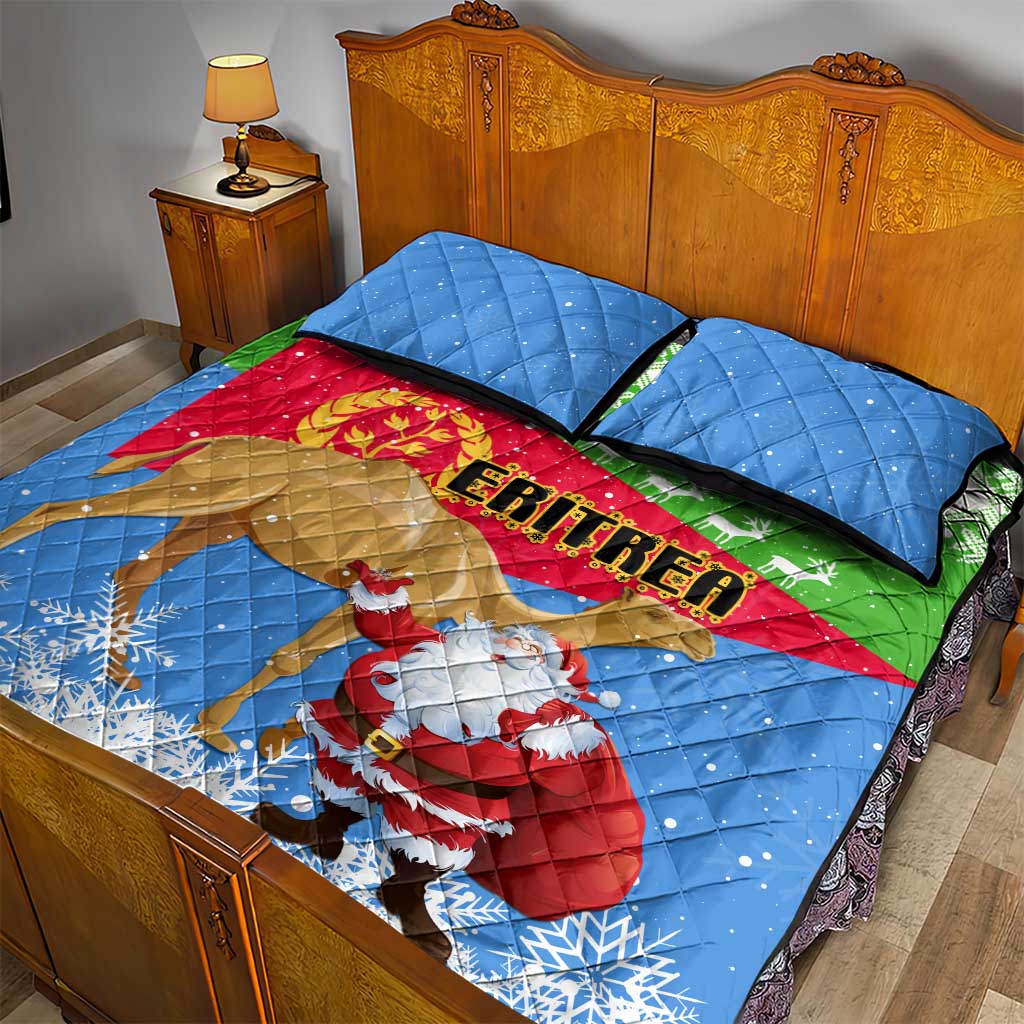 Eritrea Christmas Quilt Bed Set with Santa Claus and Dromedary Camel