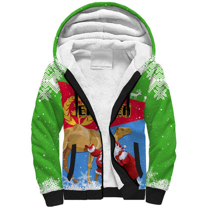 Custom Eritrea Christmas Sherpa Hoodie with Santa Claus and Dromedary Camel