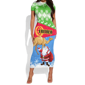 Custom Eritrea Christmas Short Sleeve Bodycon Dress with Santa Claus and Dromedary Camel LT01