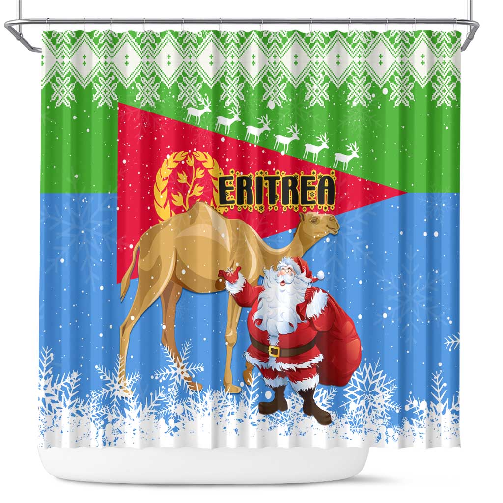 Eritrea Christmas Shower Curtain with Santa Claus and Dromedary Camel