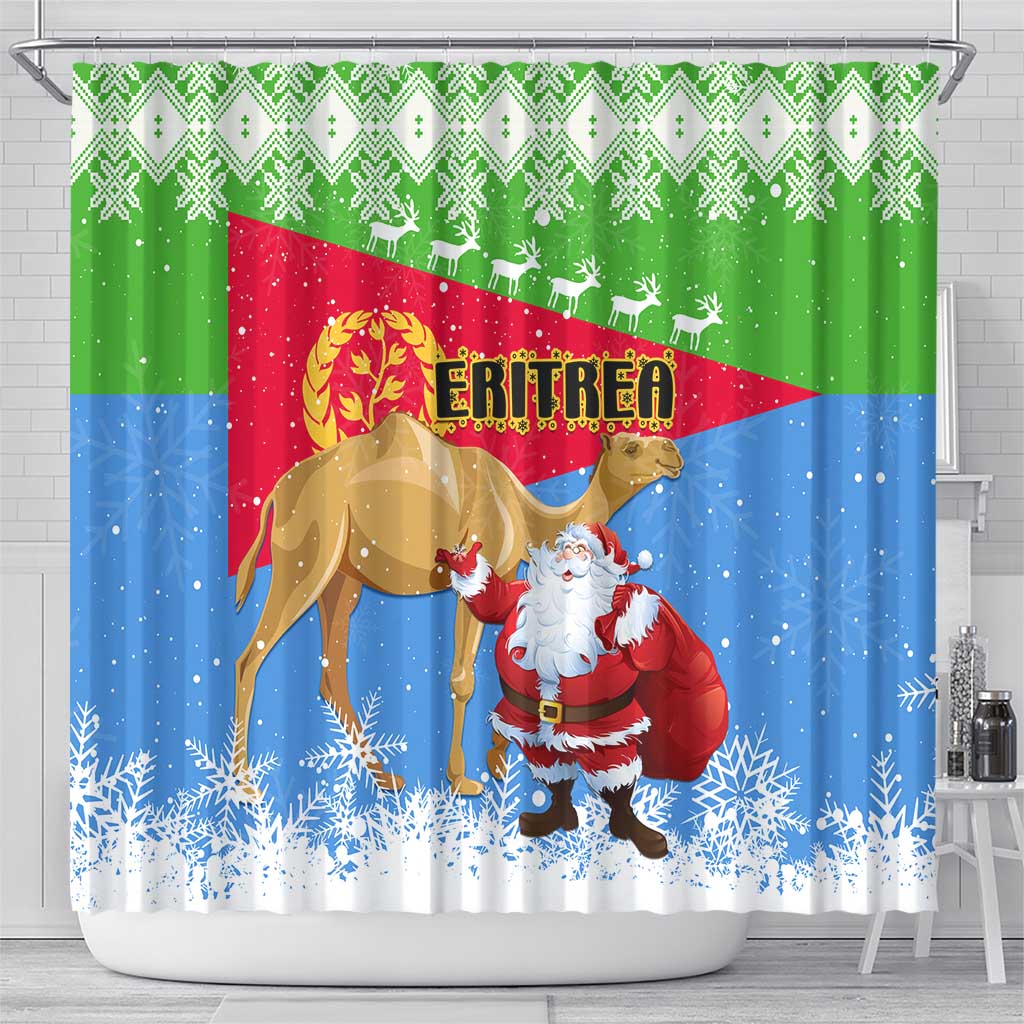 Eritrea Christmas Shower Curtain with Santa Claus and Dromedary Camel