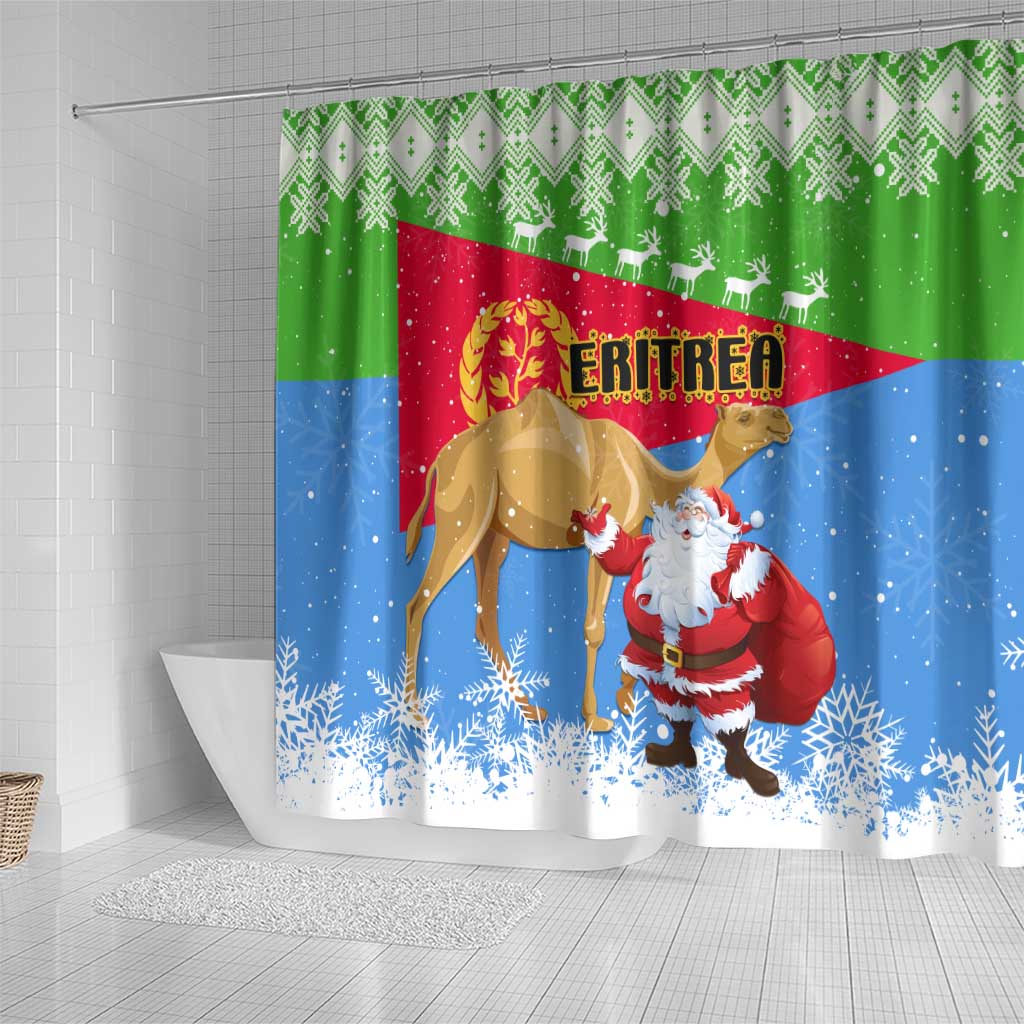 Eritrea Christmas Shower Curtain with Santa Claus and Dromedary Camel