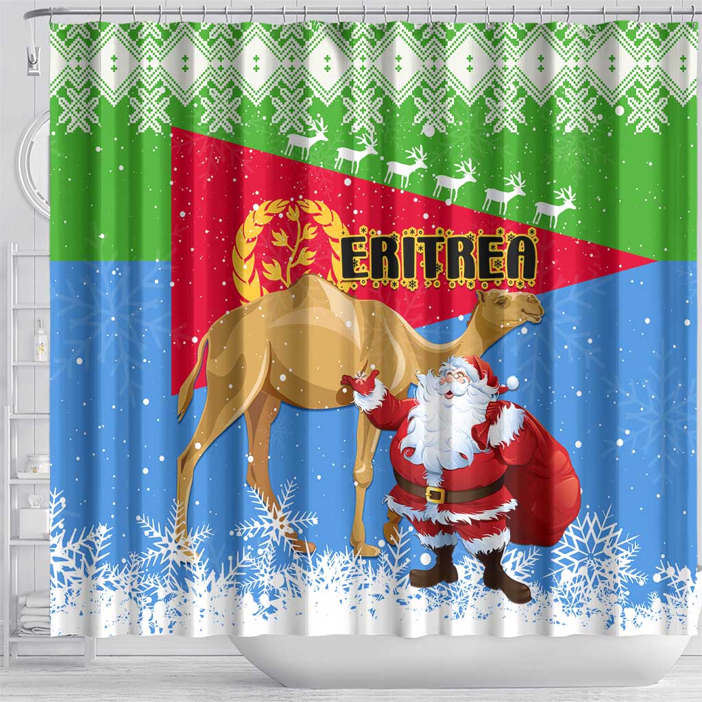Eritrea Christmas Shower Curtain with Santa Claus and Dromedary Camel