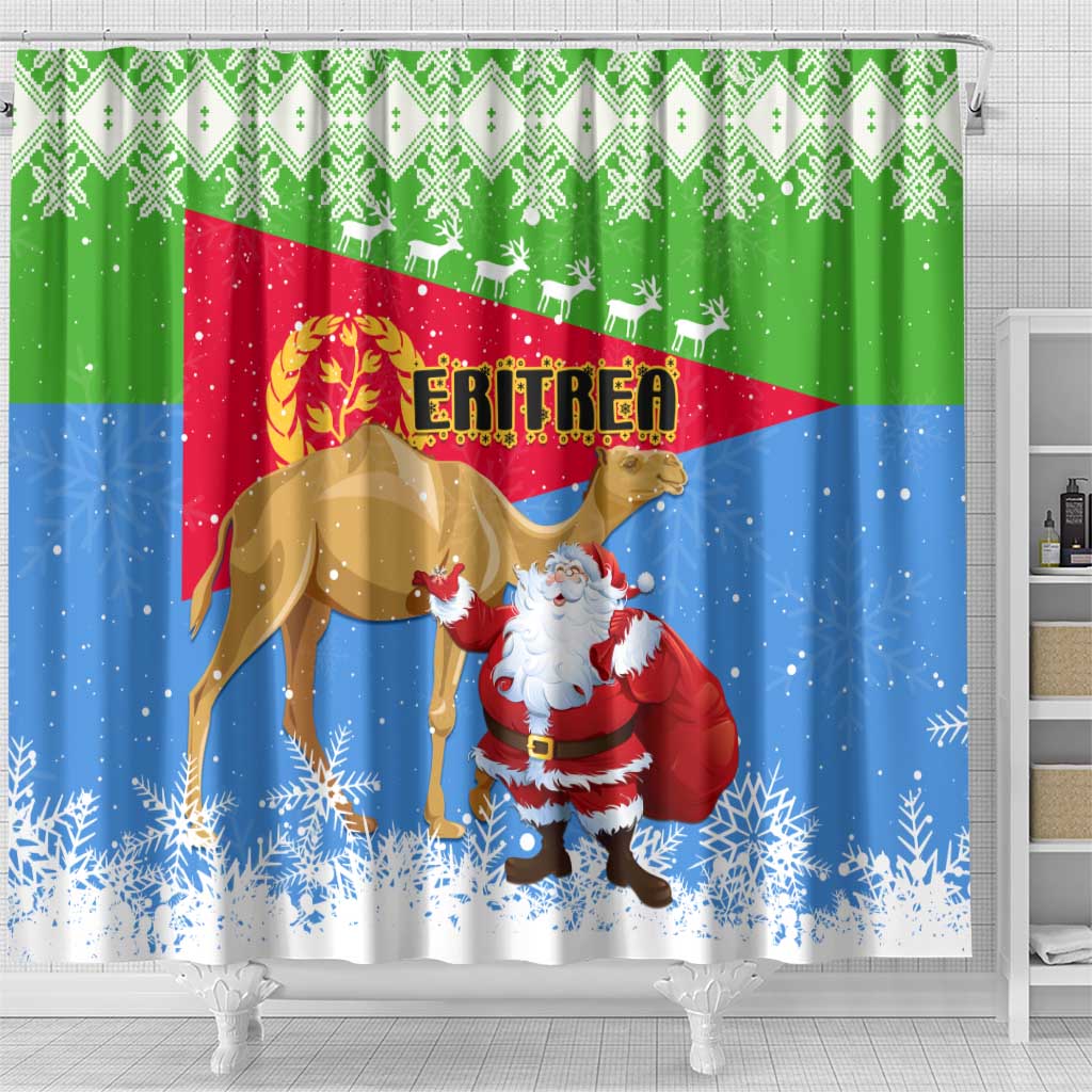 Eritrea Christmas Shower Curtain with Santa Claus and Dromedary Camel