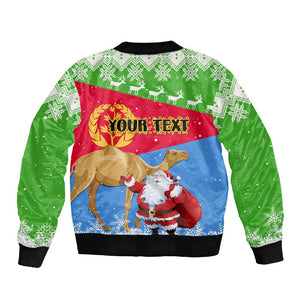Custom Eritrea Christmas Sleeve Zip Bomber Jacket with Santa Claus and Dromedary Camel