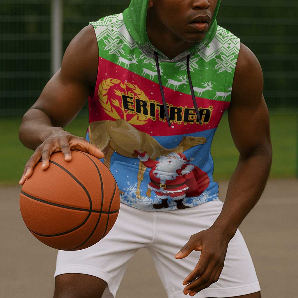 Custom Eritrea Christmas Sleeveless Hoodie with Santa Claus and Dromedary Camel - African Pride