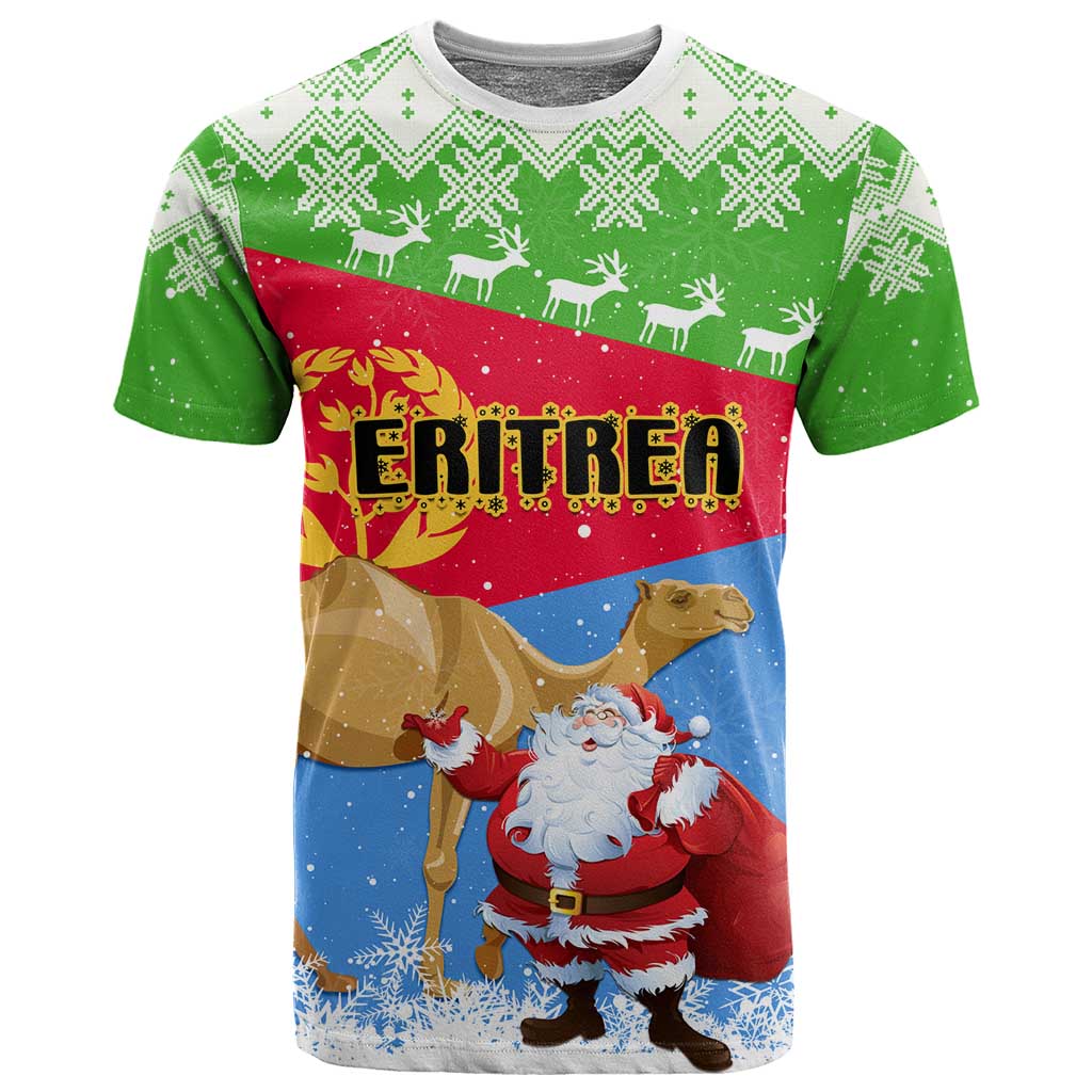 Custom Eritrea Christmas T shirt with Santa Claus and Dromedary Camel