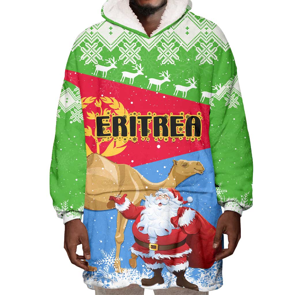 Custom Eritrea Christmas Wearable Blanket Hoodie with Santa Claus and Dromedary Camel