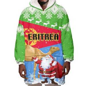Custom Eritrea Christmas Wearable Blanket Hoodie with Santa Claus and Dromedary Camel