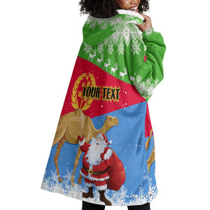 Custom Eritrea Christmas Wearable Blanket Hoodie with Santa Claus and Dromedary Camel