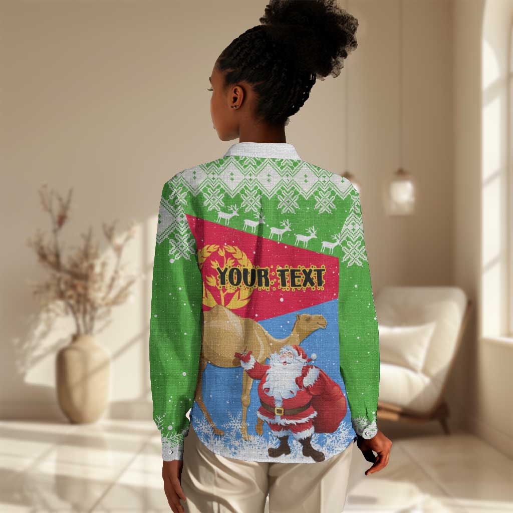 Custom Eritrea Christmas Women Casual Shirt with Santa Claus and Dromedary Camel LT01